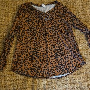 Sew In Love Animal Print Long Sleeve Top - Brown and Black